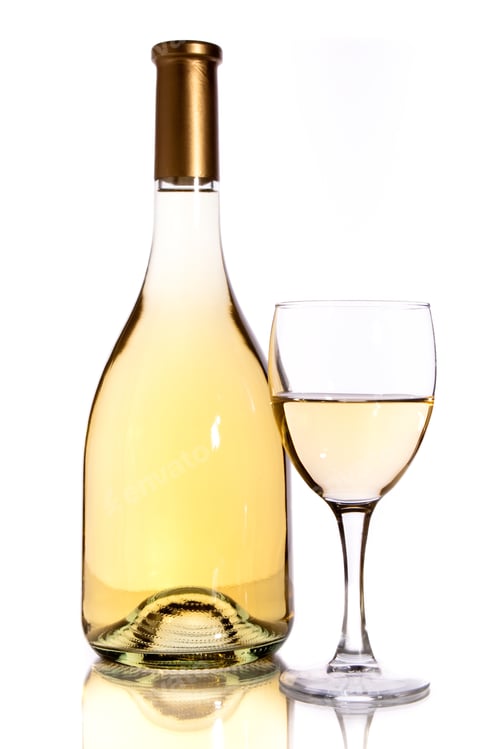 Preview: Bottle and Glass of White Wine on White
