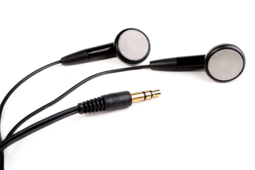 Preview: Black Headphones With Wires And Plug On White Background