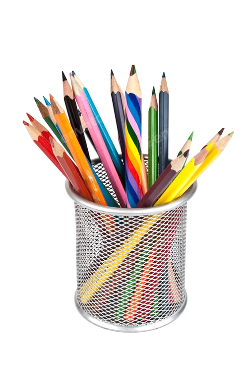 Preview: Colored Pencils In A Cup. Isolated On White Background.