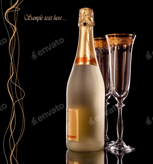 Preview: Sparkling Celebration: Champagne Bottle and Flutes on Black