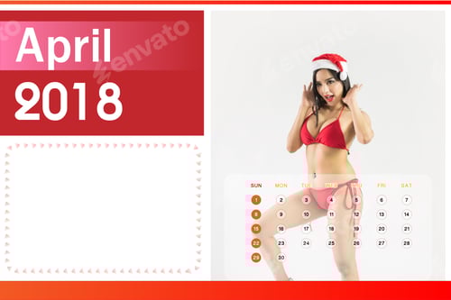 Preview: Calendar Of 2018, Beautiful Happy Woman In Sexy Red Clothes.