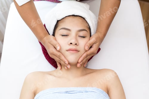 Preview: Close Up Of Beautiful Young Woman Having Head Massage In Spa Salon Wellness, Beauty Healthy