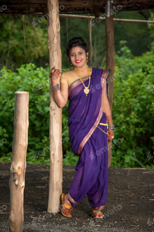 Preview: Indian Beautiful Young Girl In Traditional Saree Posing Outdoors