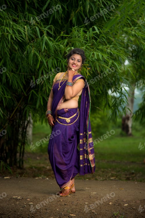 Preview: Indian Beautiful Young Girl In Traditional Saree Posing Outdoors
