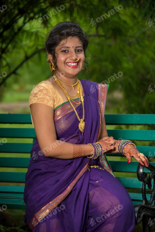 Preview: Beautiful Indian Young Girl In Traditional Saree Posing Outdoors