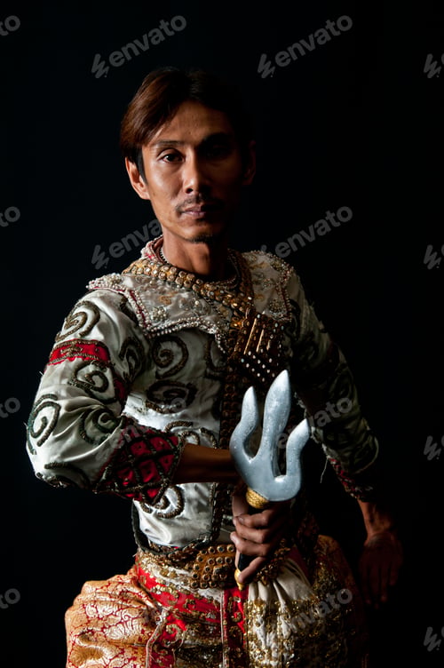 Preview: Portrait No Marked Male Of Thai Dancing Art With Black Background. Low Key Portrait Siam.