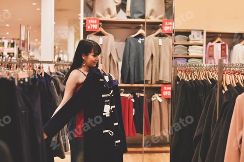 Preview: Shopping Concept. Asian Girls Are Shopping In The Mall. Beautiful Women Are Happy To Shop In The