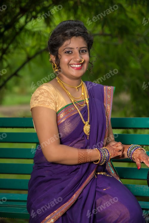 Preview: Beautiful Indian Young Girl In Traditional Saree Posing Outdoors