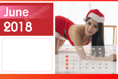 Preview: Calendar Of 2018, Beautiful Happy Woman In Sexy Red Clothes.