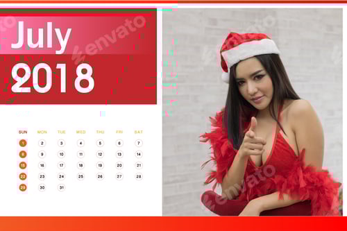 Preview: Calendar Of 2018, Beautiful Happy Woman In Sexy Red Clothes.