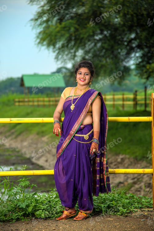 Preview: Indian Traditional Beautiful Young Girl In Saree Posing Outdoors