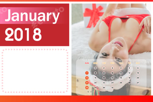Preview: Calendar Of 2018, Beautiful Happy Woman In Sexy Red Clothes.