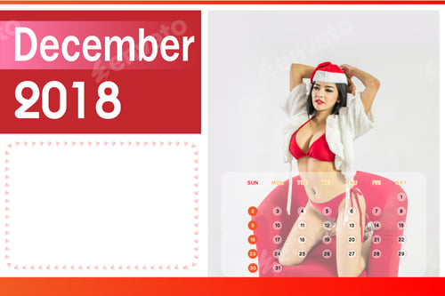Preview: Calendar Of 2018, Beautiful Happy Woman In Sexy Red Clothes.