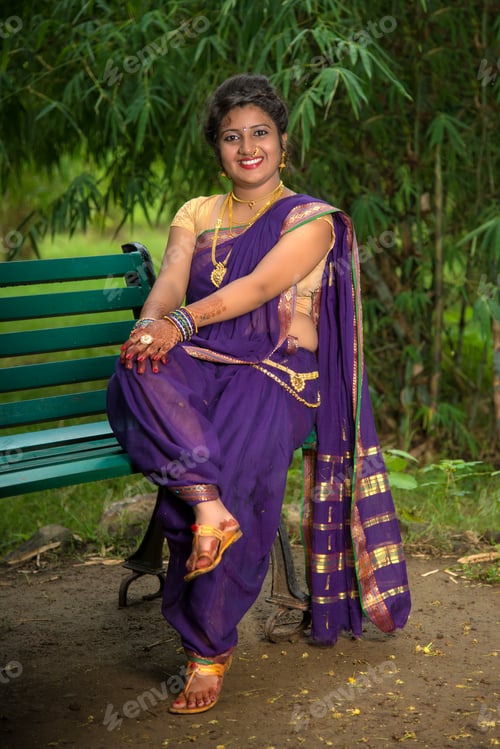 Preview: Beautiful Indian Young Girl In Traditional Saree Posing Outdoors