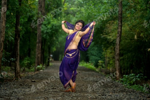 Preview: Indian Traditional Beautiful Young Girl In Saree Posing Outdoors
