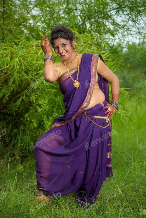 Preview: Indian Beautiful Young Girl In Traditional Saree Posing Outdoors