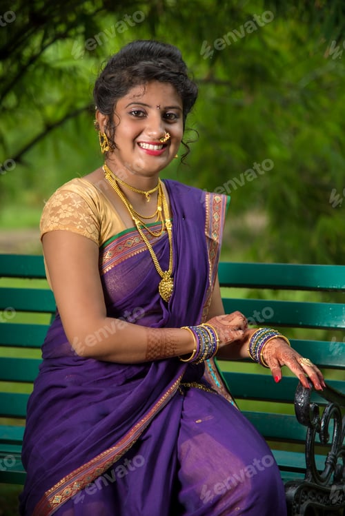 Preview: Beautiful Indian Young Girl In Traditional Saree Posing Outdoors