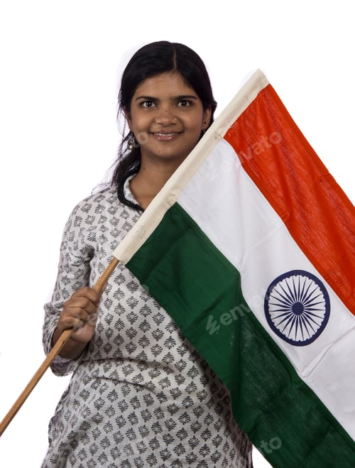 Preview: Girl Waving India'S Flag. Indian Independence Day, Indian Republic Day.