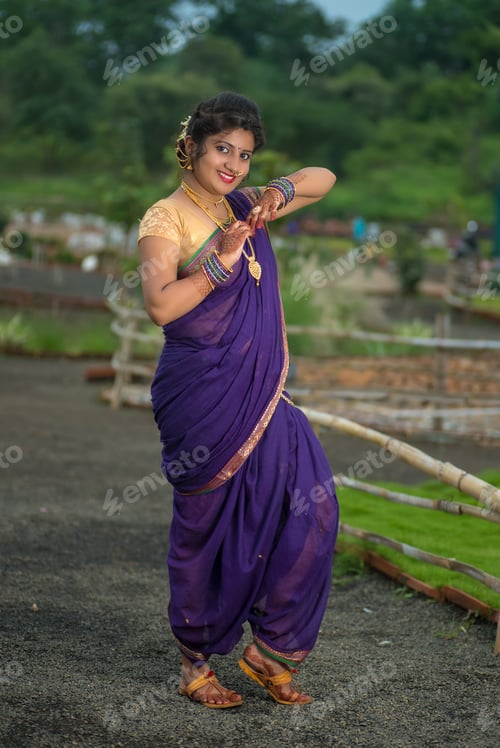 Preview: Beautiful Indian Young Girl In Traditional Saree Posing Outdoors