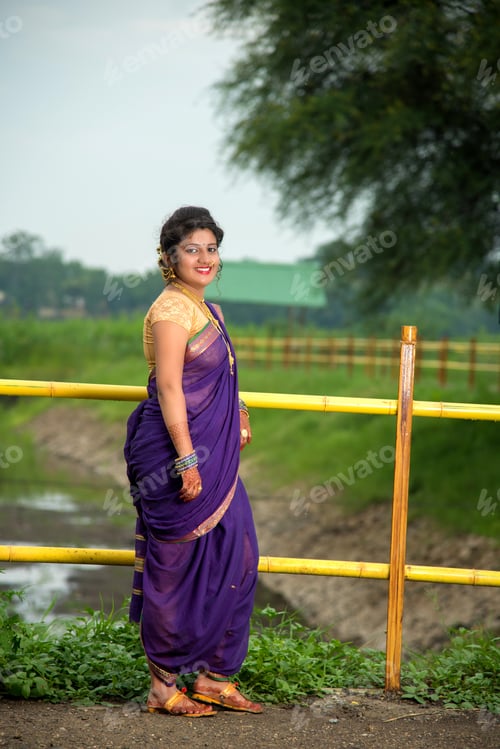 Preview: Indian Beautiful Young Girl In Traditional Saree Posing Outdoors
