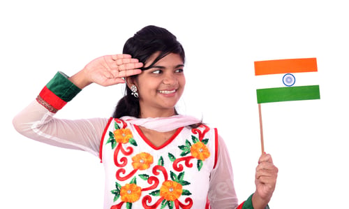 Preview: Indian Girl Standing And Saluting Indian Flag Or Tricolour, India Flag & Girl, Girl Holding Indian