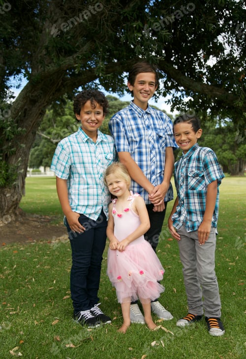 Preview: Happy Group Of Four Young Children.