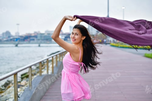 Preview: Travel Concepts. Beautiful Girl Relaxing On The Beach. Beautiful Girl Is Happy To Come To The