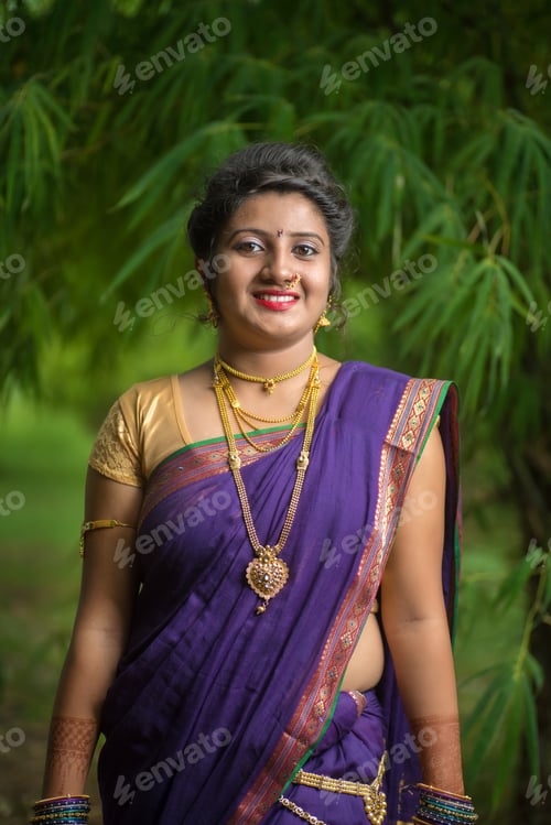 Preview: Indian Beautiful Young Girl In Traditional Saree Posing Outdoors