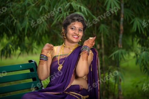 Preview: Beautiful Indian Young Girl In Traditional Saree Posing Outdoors