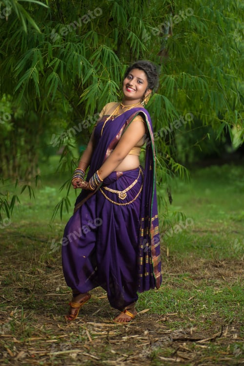 Preview: Indian Beautiful Young Girl In Traditional Saree Posing Outdoors