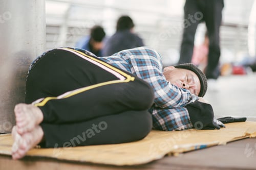 Preview: Homeless Man Sleep On Street.