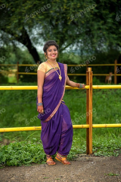 Preview: Beautiful Indian Young Girl In Traditional Saree Posing Outdoors
