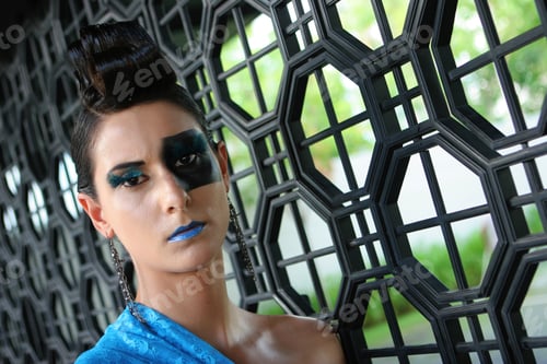 Preview: Fashion Image With Bold Make-Up And Modern Hairstyle.