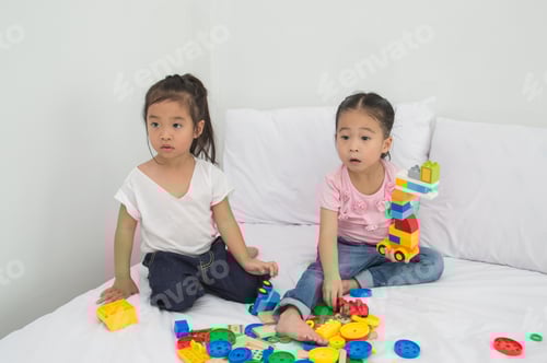 Preview: Concepts Of Learning Skills. Little Children Are Learning Skills To Play With Toys. Little Children