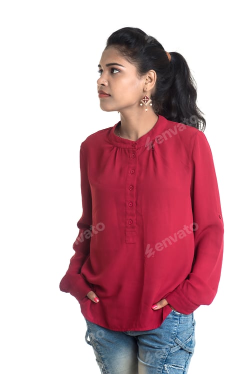 Preview: Beautiful Indian Traditional Girl Posing On White Background.