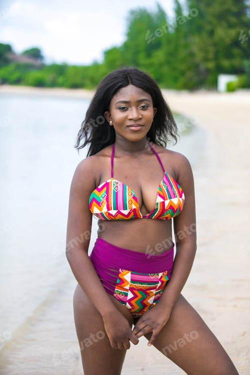Preview: Beautiful African Woman At The Beach On Summer Holidays.