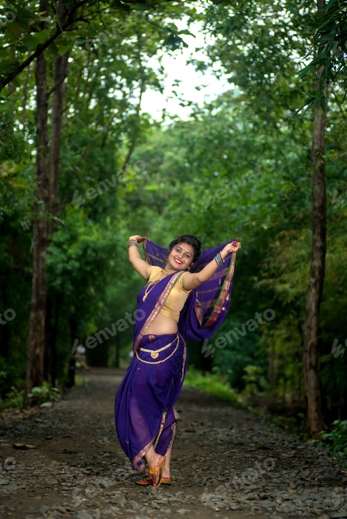 Preview: Indian Traditional Beautiful Young Girl In Saree Posing Outdoors