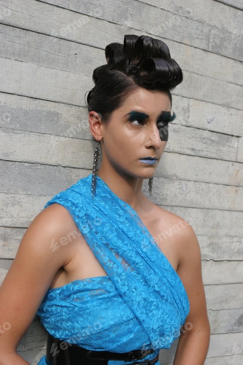 Preview: Fashion Image With Bold Make-Up And Modern Hairstyle.