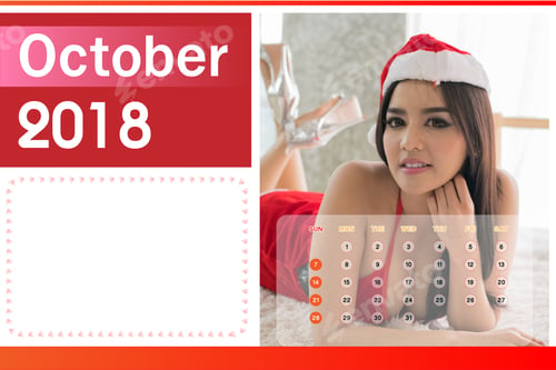 Preview: Calendar Of 2018, Beautiful Happy Woman In Sexy Red Clothes.