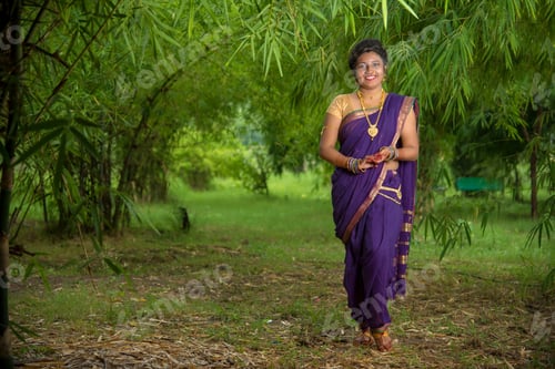 Preview: Indian Beautiful Young Girl In Traditional Saree Posing Outdoors