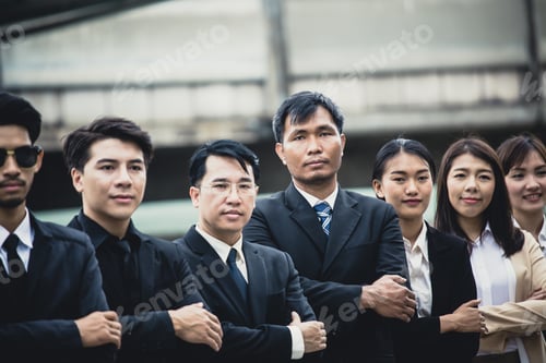 Preview: Asian Business Team Standing Together, Protrait Business People Concept, Vintage Tone.