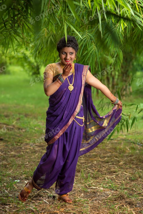 Preview: Indian Beautiful Young Girl In Traditional Saree Posing Outdoors