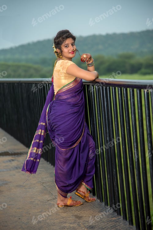 Preview: Beautiful Indian Young Girl In Traditional Saree Posing Outdoors