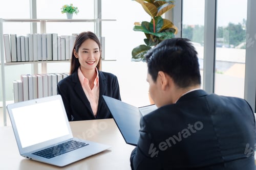 Preview: Recruiter Interview Young Asian Woman Job Candidate Asking Questions For A Job Interview.