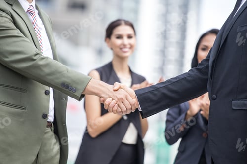 Preview: People With Agreement For Working Together With Team. Business Handshake And Business People Conce