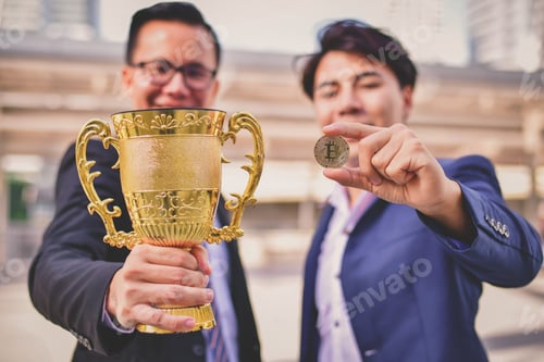 Preview: Concept Business People, Business Man Succeed In And Earn From Bitcoin.