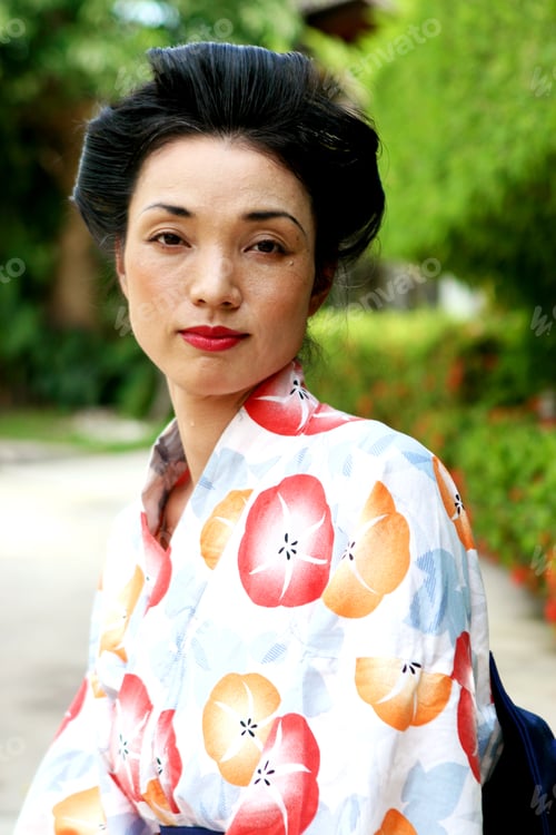Preview: Portrait Of A Beautiful Japanese Woman Dressed In Kimono.