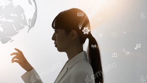 Preview: The Profile Of A Business Woman And The Business Icons That Appear One After Another