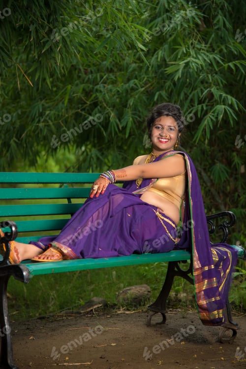 Preview: Beautiful Indian Young Girl In Traditional Saree Posing Outdoors
