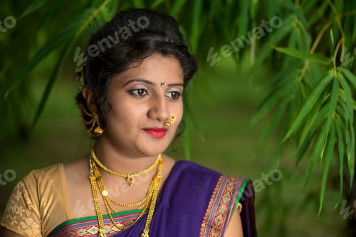 Preview: Indian Beautiful Young Girl In Traditional Saree Posing Outdoors